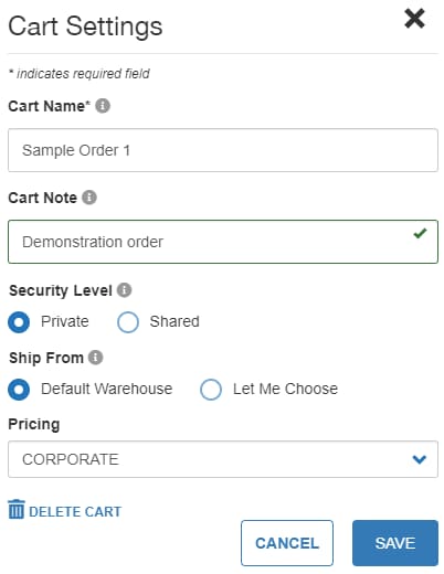 Cart & Settings